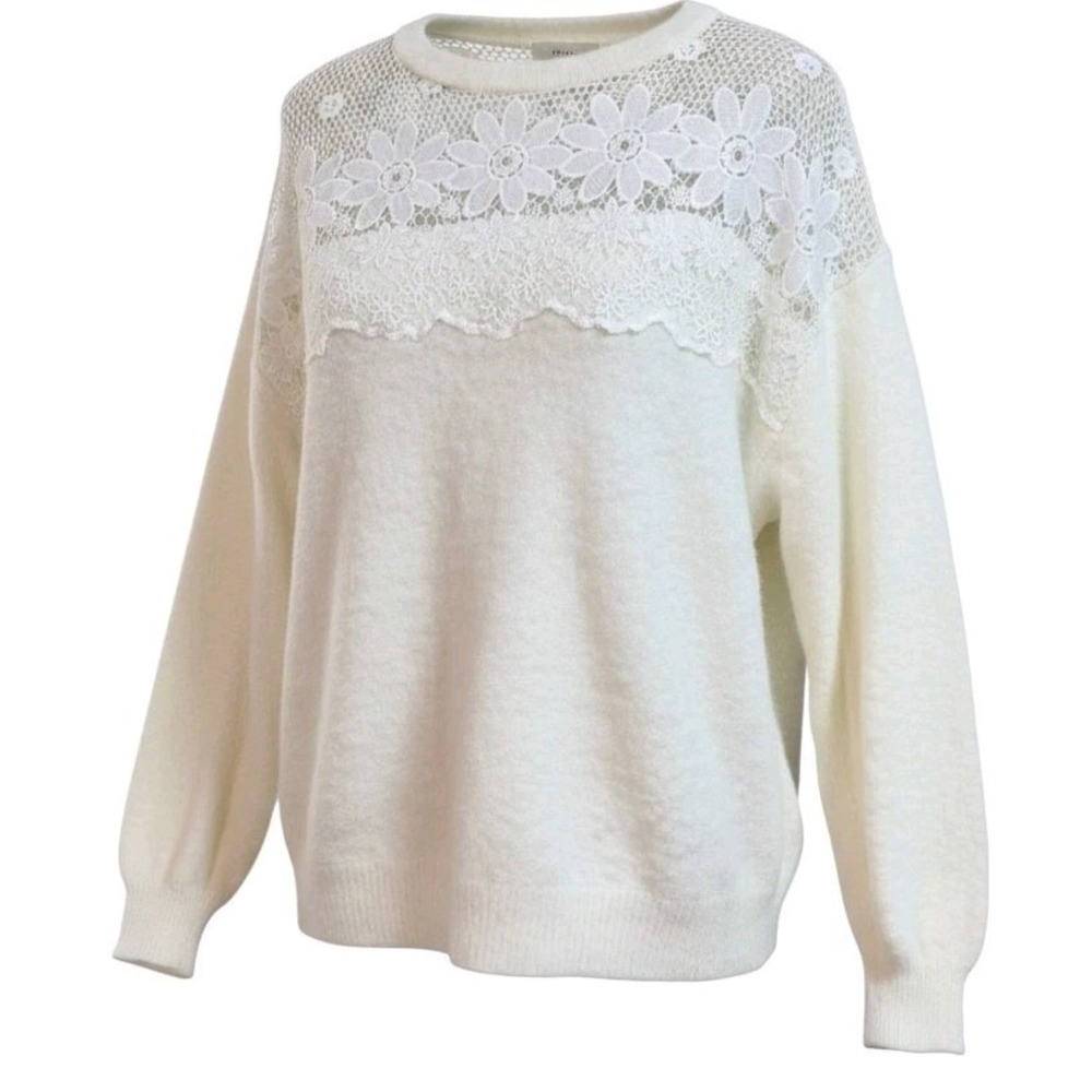 Eyelash Knit Floral Lace Sweater Cream Medium‎ Cottagecore Coquette Forever 21